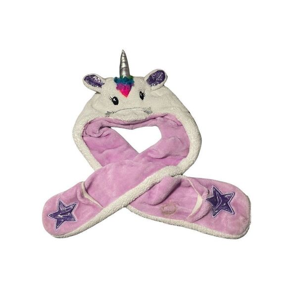 Rainbow Girls Purple White Unicorn Trapper Hat and Mitten Set All In One Size S - Picture 1 of 7